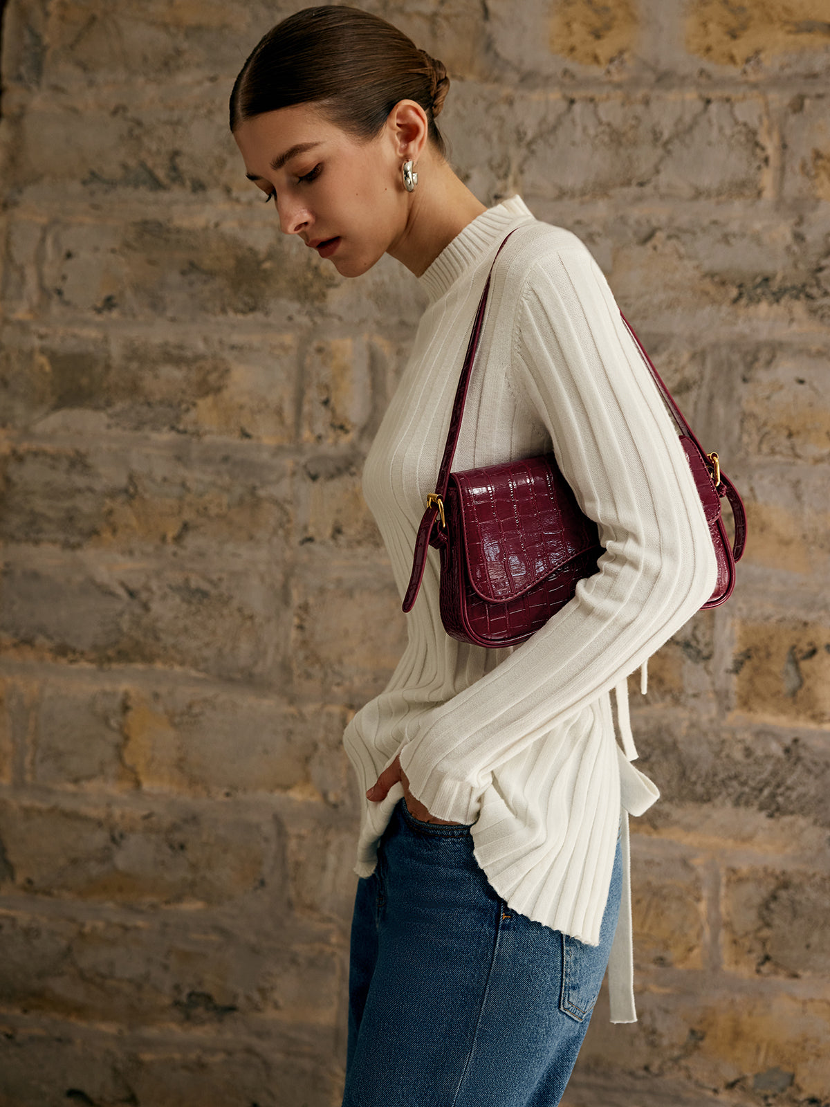 Borsa a Spalla Checkered con Fibbia